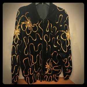 Vintage Black Velvet Jacket w/ Sequins